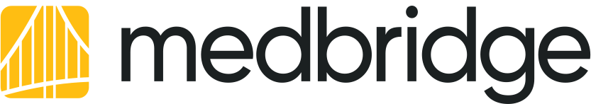 MedBridge logo with bold black text and a yellow-white bridge icon on the left; the b in Medbridge is lowercase.